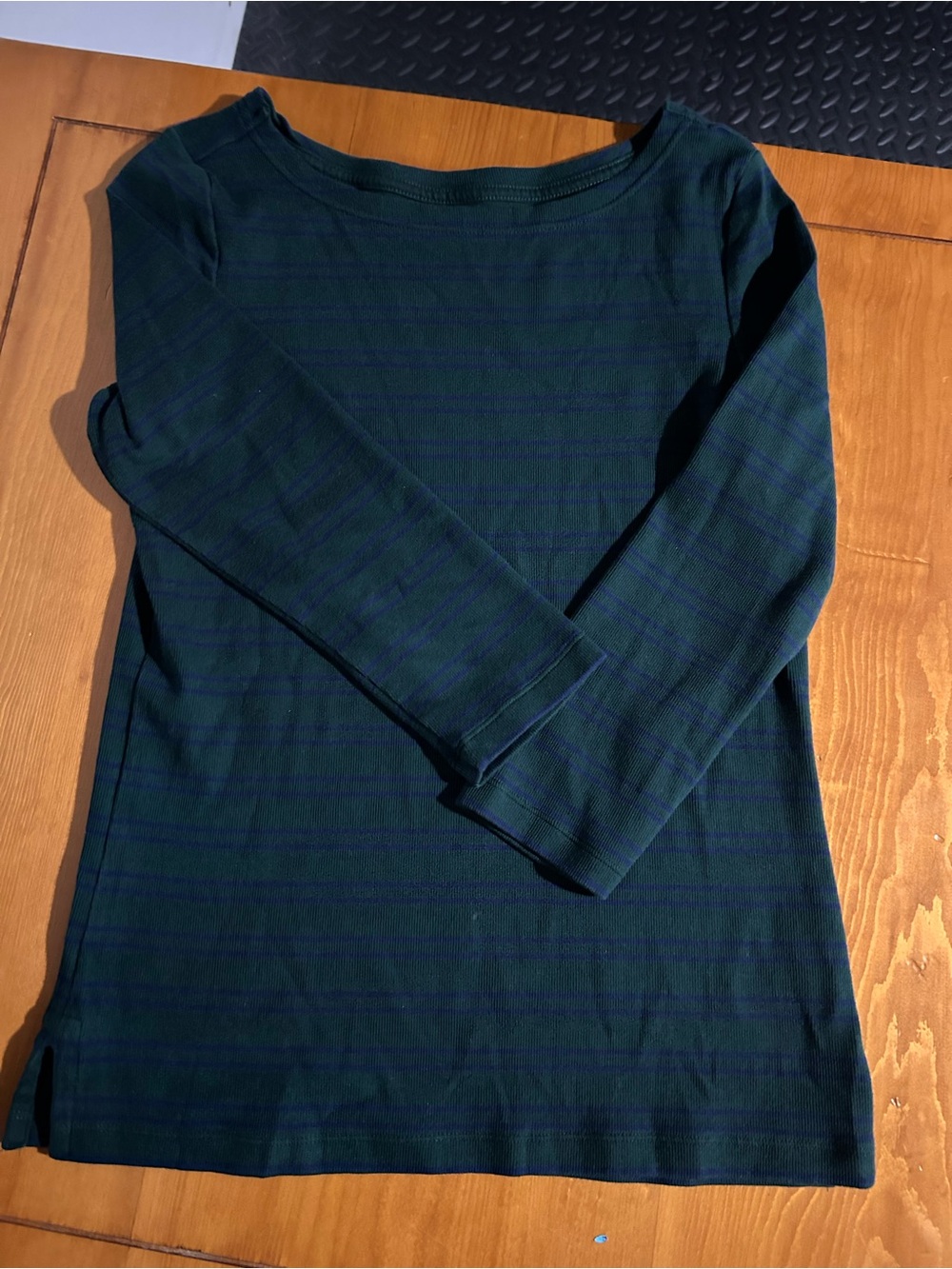 (3/$10) Denver Hayes Long Sleeve Top in Green and Blue Stripes